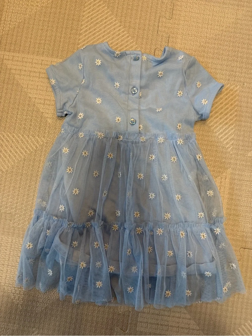 Light Blue Daisy Mesh Tiered Dress for Kids